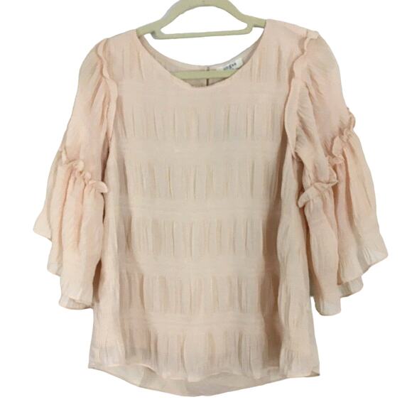NWT Umgee Pleated Ruffled Tiered Bell Sleeve Top Chiffon Flowy Champagne Pink S - Picture 3 of 15